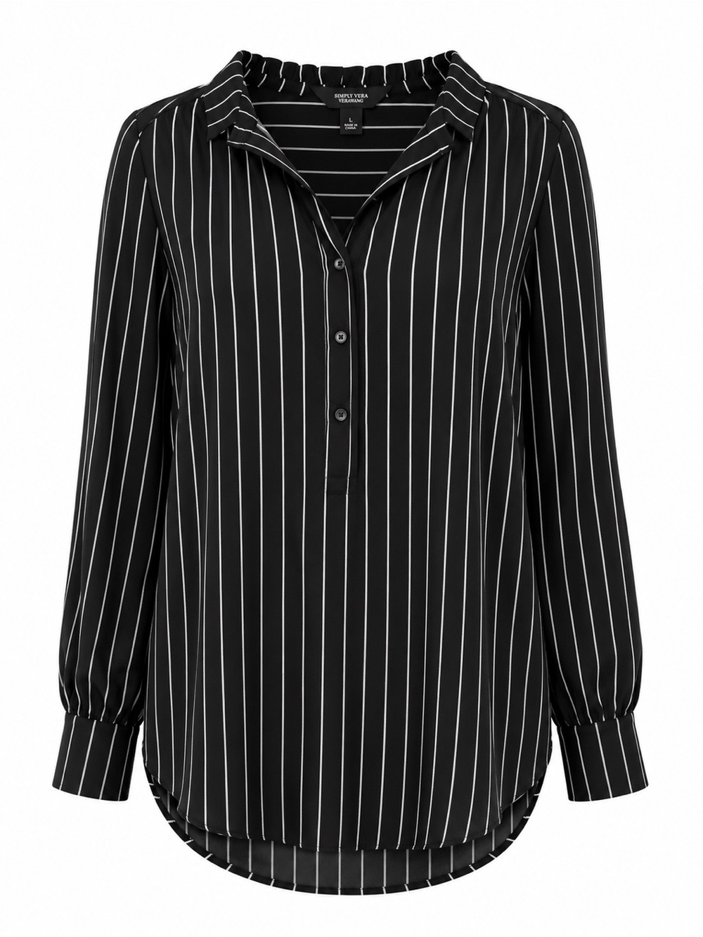 Simply Vera by Vera Wang Black and White Striped Button-Up Blouse